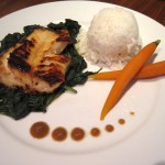 Miso Cod with Sushi Rice, Steamed Spinach & Baby Carrots