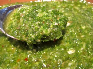Chimichurri Sauce in Spoon close up