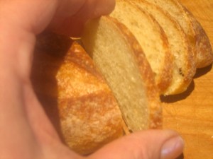 thin slices of the baguette