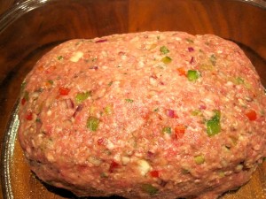 Meatloaf raw in baking dish