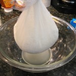 Cheese Making - hanging the cheese in cheesecloth