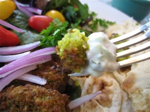 forkful of falafel and raita