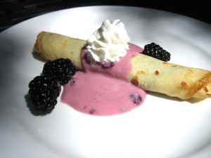 Rolled Palacinky with Yogurt, Fresh Blackberries and Whipped Cream