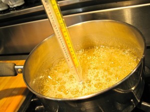 boiling sugar with thermometer - making marshmallows