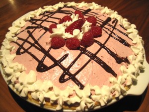 Raspberry Cream Pie with Chocolate Ganache and Whipped Cream
