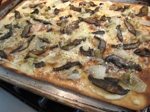 Portabello Mushroom Flatbread on baking sheet