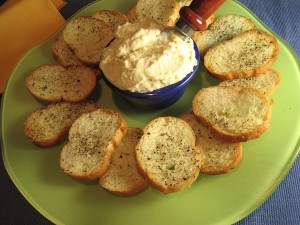 Plate of Crostini with Greek Garlic Sauce