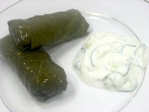 Stuffed Grape Leaves with Tzatziki Sauce