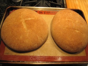 Sourdough Wheat Bread loaves out of the oven