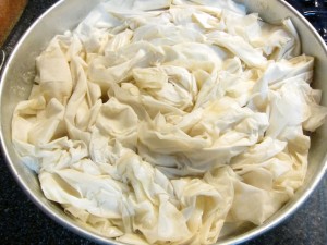 Phyllo Dough in cake pan