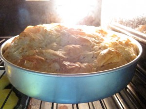 Phyllo Cake baking in oven