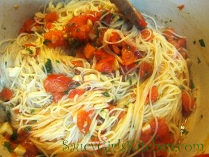 Stir in the pasta and basil