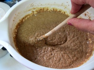 Mixing the bran muffins