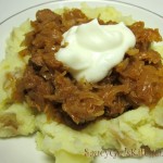 Transylvanian Goulash over Creamy Mashed Potatoes, topped with Yogurt