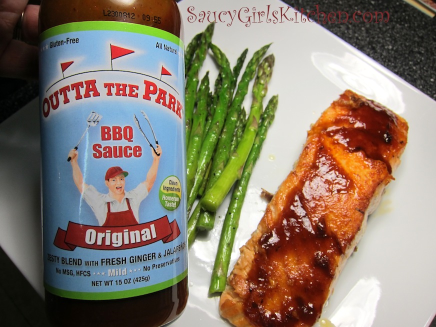 Asparagus and Salmon baked with Outta the Park BBQ Sauce