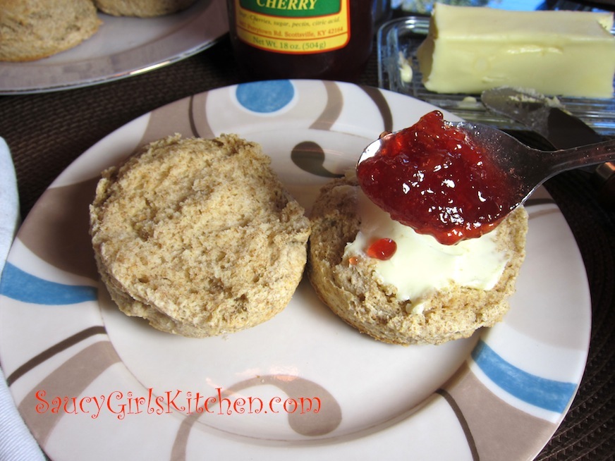 Whole Wheat Biscuit with Butter and Cherry Jam