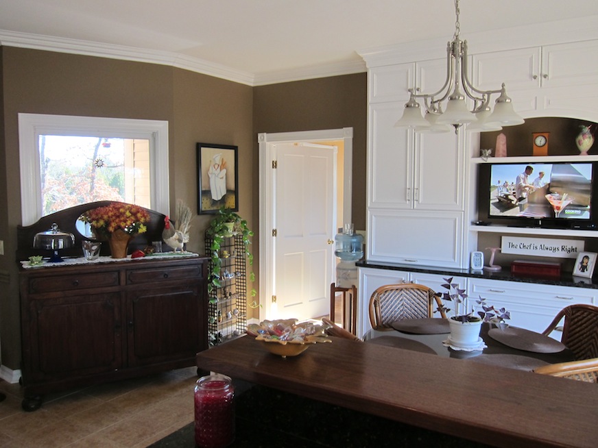 View from kitchen corner, looking over bartop.