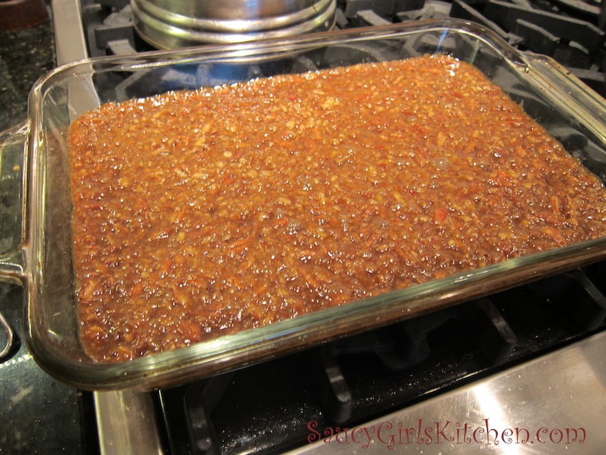 Pecan Pie Bars right out of the oven