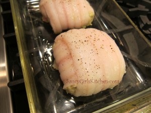 Shrimp stuffed Filet of Sole ready for the oven