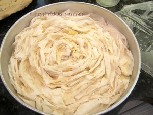 Phyllo dough in cake pan