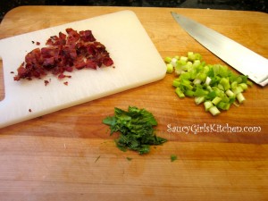Bacon, Cilantro and Scallions on cutting boards