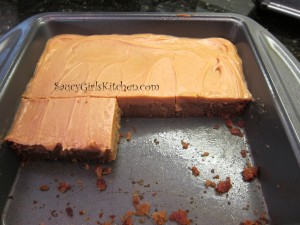 Peanut Butter Honey Brownies in the baking pan