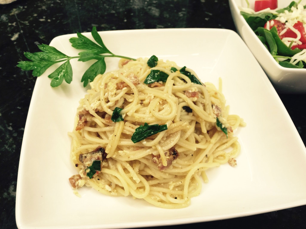 Spaghetti Carbonara with Side Salad